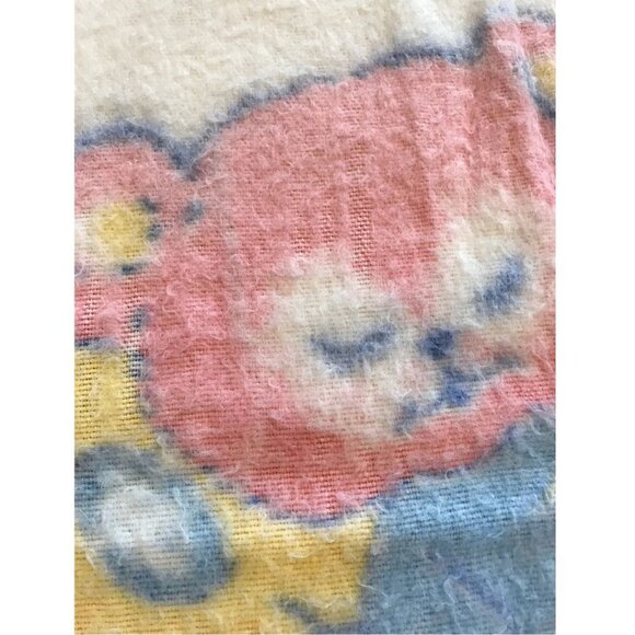 Vintage Pastel Baby Blanket Animals Bear Crib Blankie Nostalgic Soft Fluffy - Picture 4 of 5